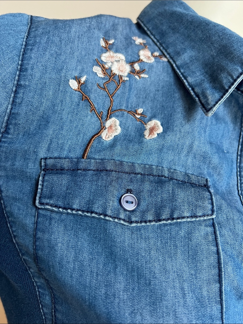 Cavalini Embroidered Denim Button-Down Shirt - Blue - Picture 5 of 8